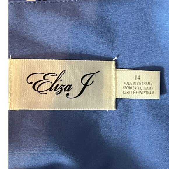 Eliza J Dress Floral Surplice neck long sleeve fit flare blue size 14 - Picture 9 of 11